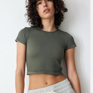 Olive Green Ribbed Crop Top